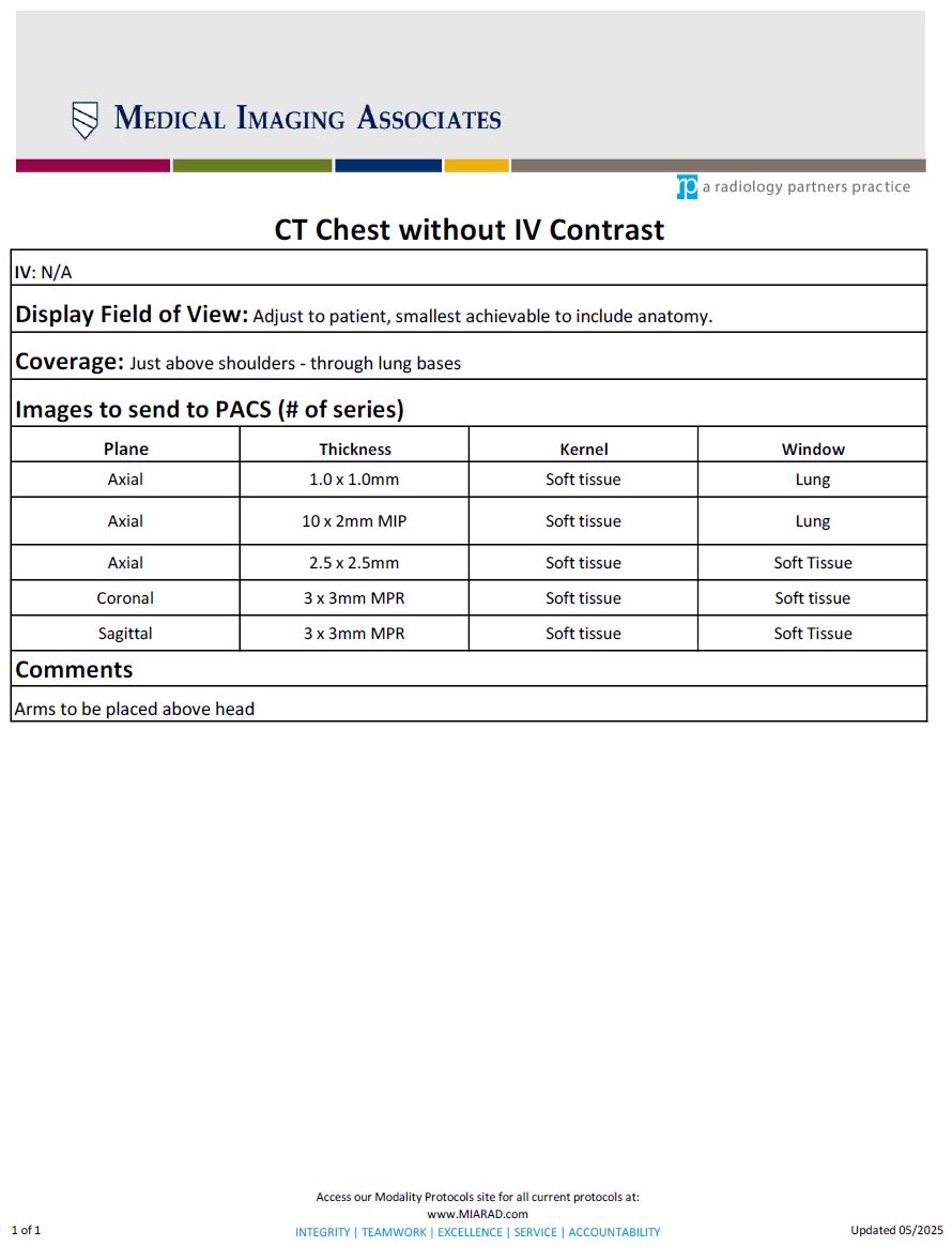 CT Chest without IV Contrast 05-2025